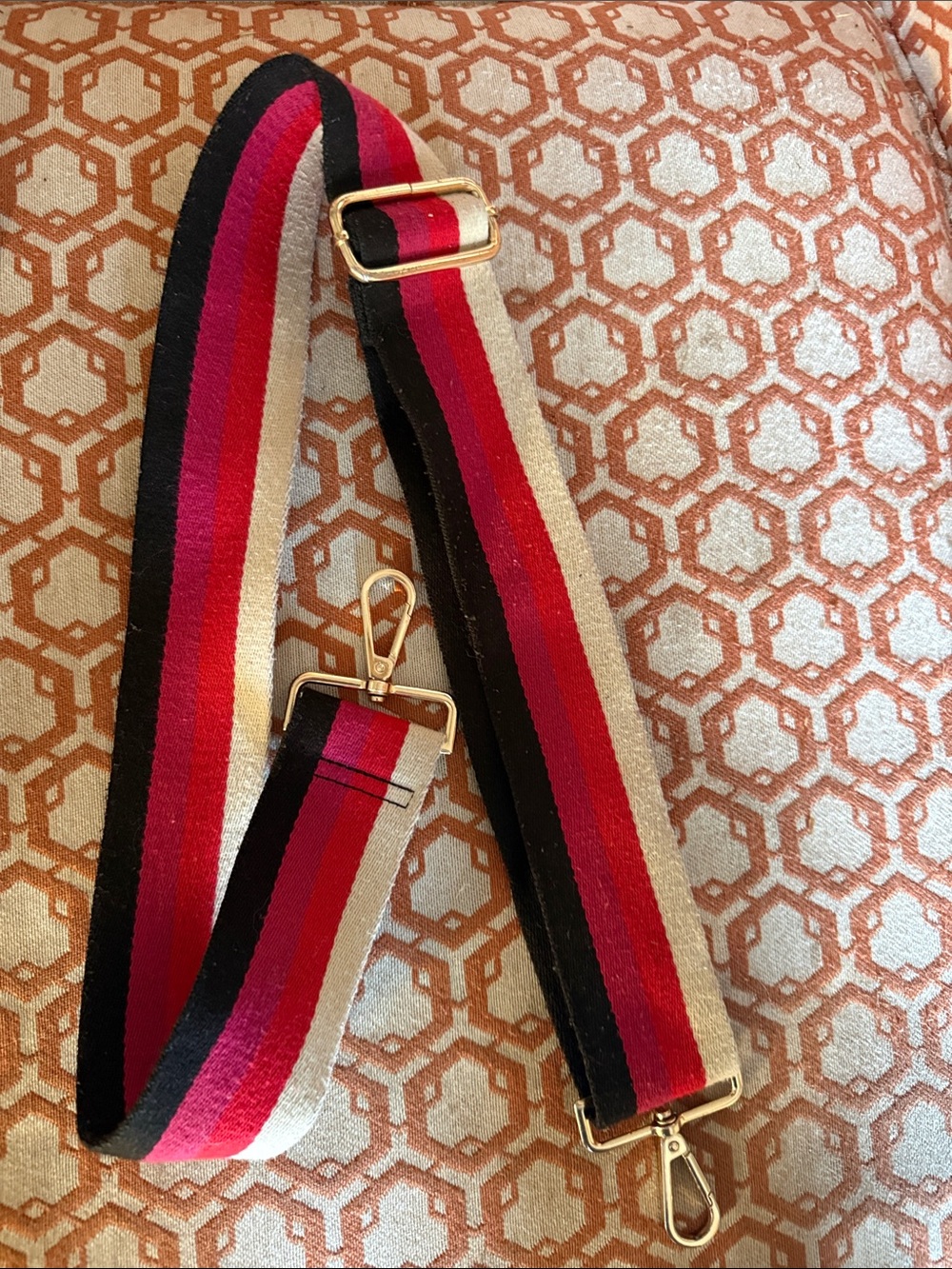 Adjustable Striped Canvas Bag Strap in Black, Pink, Red & Cream